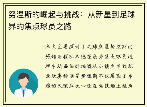 努涅斯的崛起与挑战：从新星到足球界的焦点球员之路